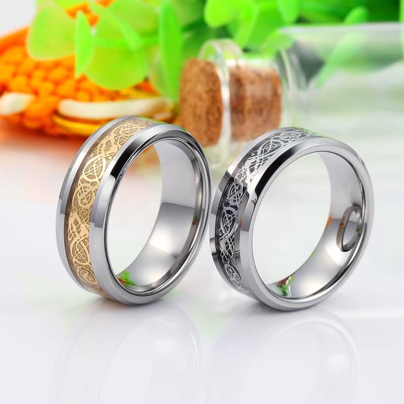 Gold Celtic Dragon Inlaid Tungsten Wedding Bands Set for Women & Men ...