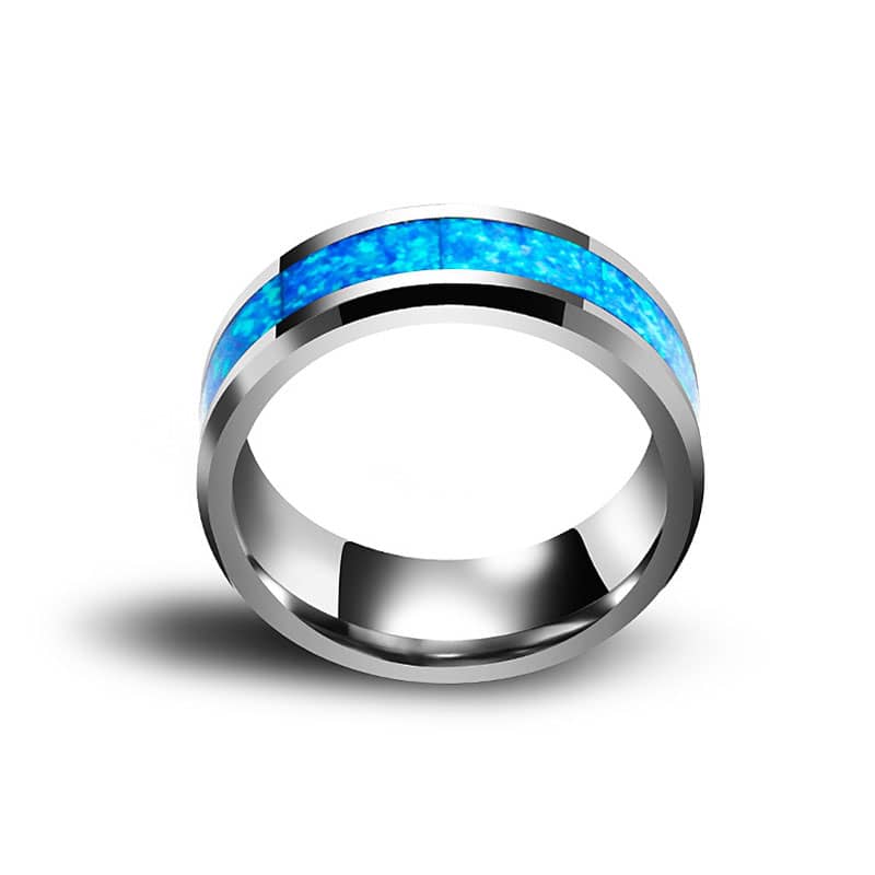 (image for) Opal Inlay Tungsten Wedding Bands With Beveled Edges, Unique Gemstone Tungsten Carbide Wedding Ring For Women Or Men - 8mm, Matching Couple Tungsten Jewelry