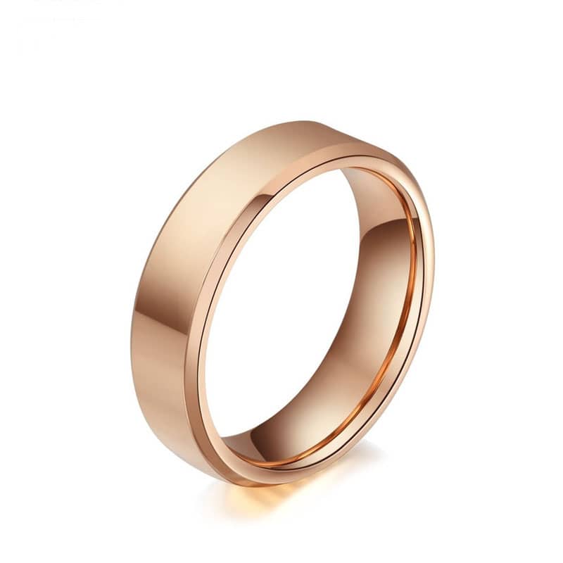 (image for) Rose Gold Plated Tungsten Wedding Bands, Polished Tungsten Carbide Wedding Band with Beveled Edges, Personalized Ring for Women - 4mm - 6mm, Matching Jewelry Set for Couples