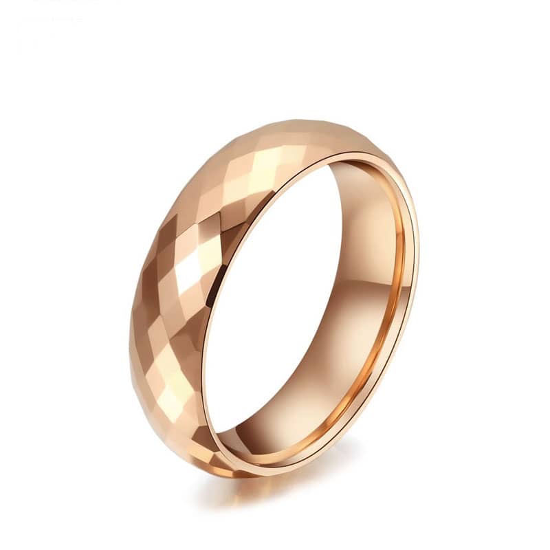 (image for) Rose Gold Plated Tungsten Wedding Bands, Faceted Finish Tungsten Carbide Wedding Ring Band with Domed Profile - 4mm - 6mm, Matching Couple Jewelry Set for Him and Her