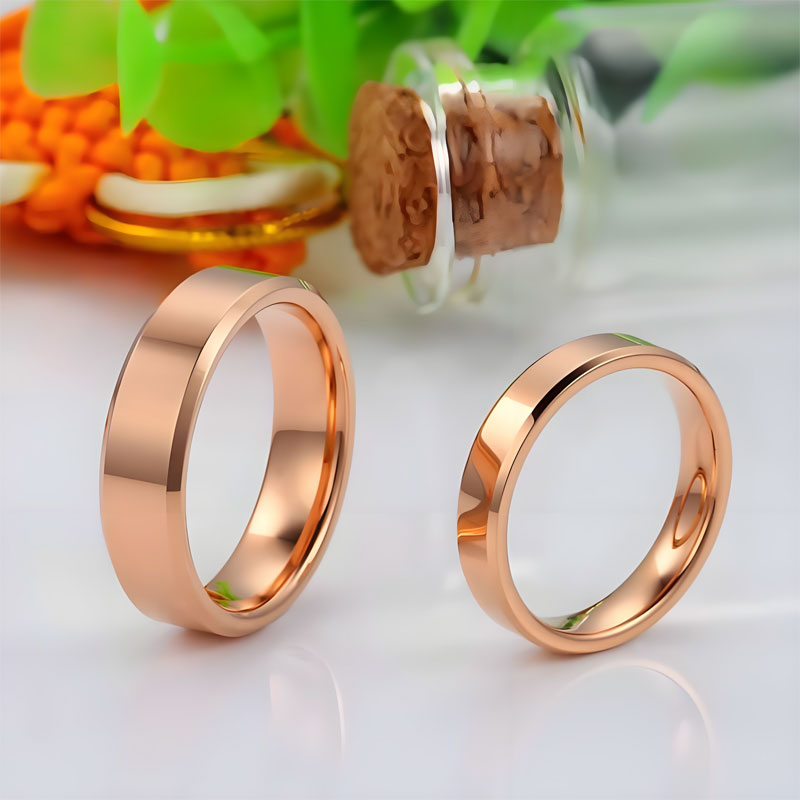 (image for) Classic Rose Gold Tungsten Ring with Flat Center and Beveled Edges 4mm 6mm