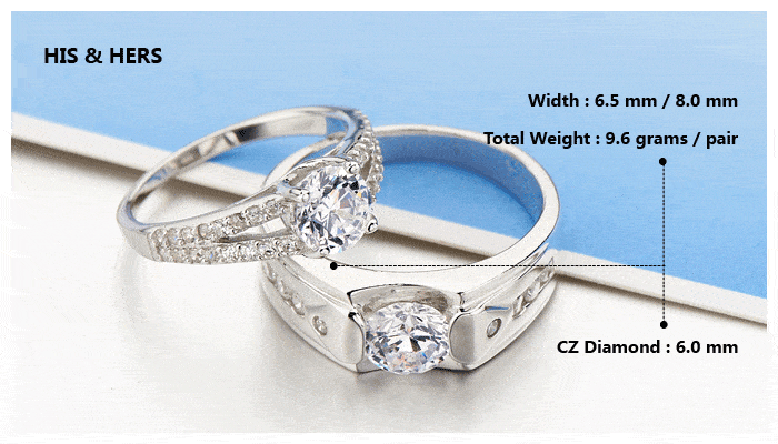 Cubic Zirconia Engagement Rings Set for Couples