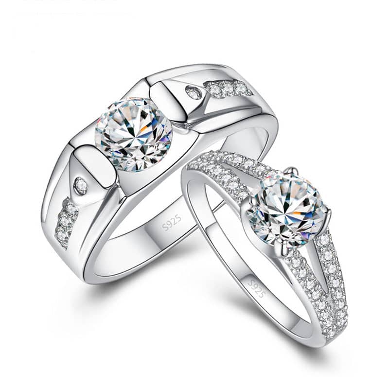 Cubic Zirconia Diamonds Matching Promise Rings Set In Sterling Silver (image for) Cubic Zirconia Diamonds Matching Promise Rings Set In Sterling Silver
