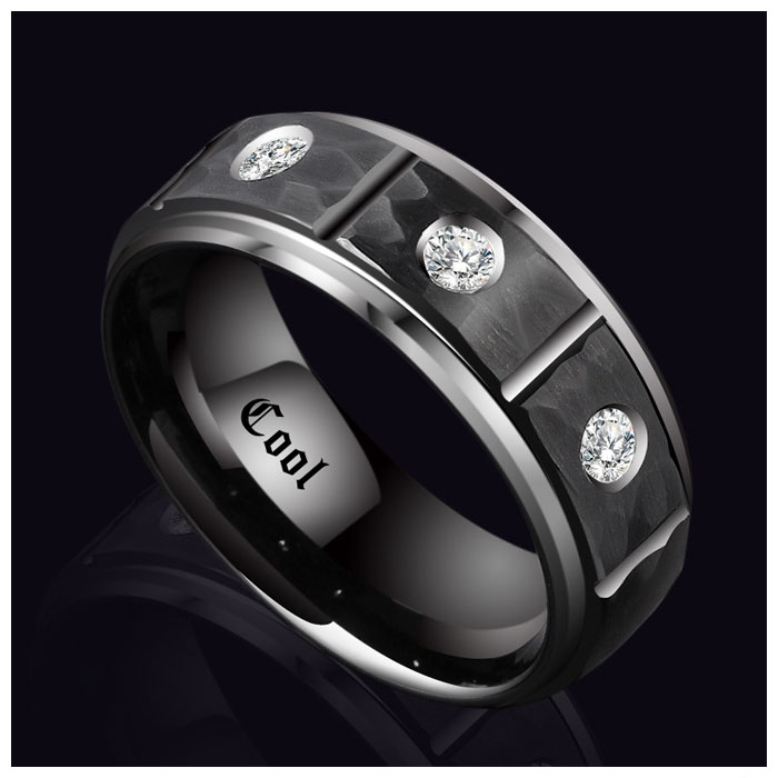 black hammered tungsten wedding ring