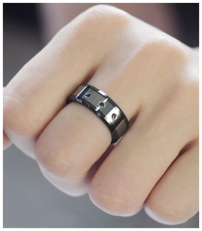 mens black tungsten ring with 3 black diamonds