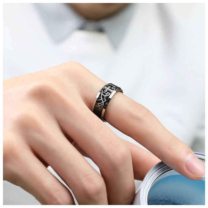 black tungsten ring with cross