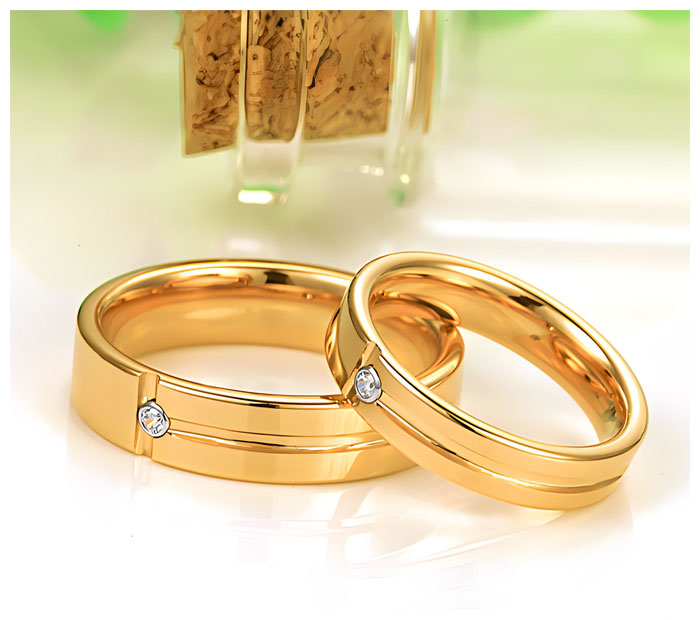 matching yellow gold tungsten couple rings