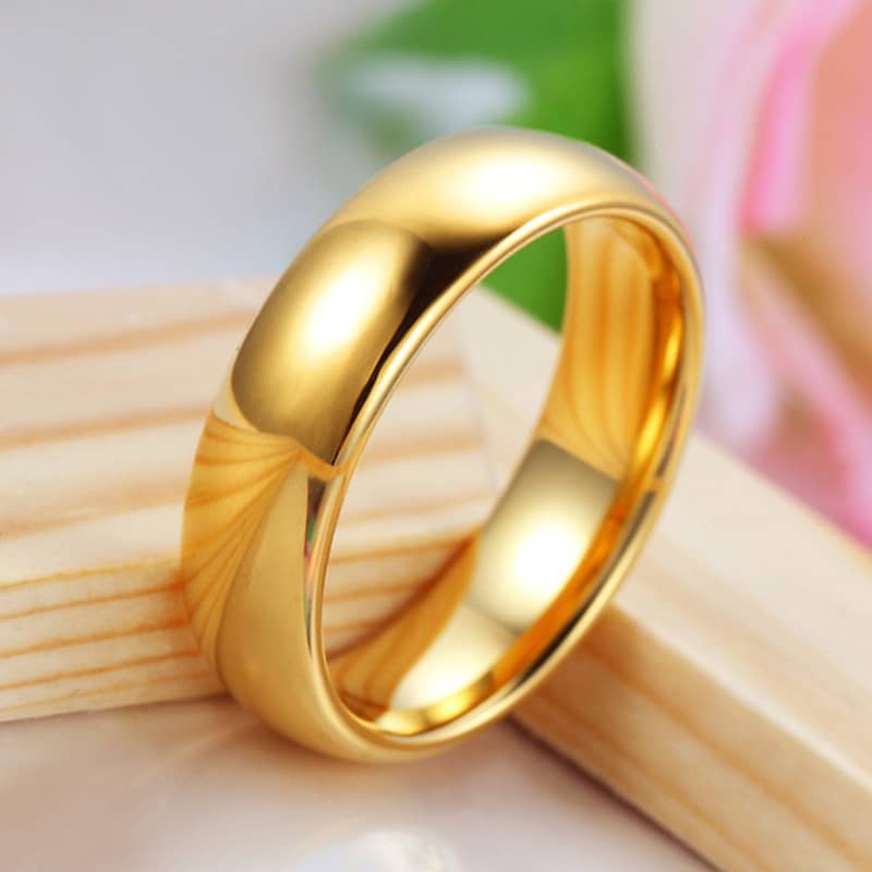 (image for) Matching Gold Tungsten Wedding Bands, Women And Men Domed Tungsten Carbide Wedding Ring Band - 4mm - 6mm, Polished Couple Tungsten Jewelry Set For Him And Her