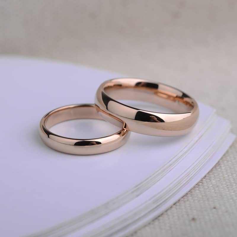 (image for) Matching Gold Tungsten Wedding Bands, Women And Men Domed Tungsten Carbide Wedding Ring Band - 4mm - 6mm, Polished Couple Tungsten Jewelry Set For Him And Her