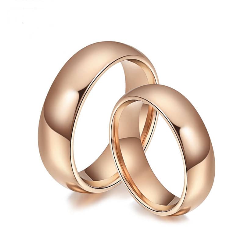 (image for) Matching Gold Tungsten Wedding Bands, Women And Men Domed Tungsten Carbide Wedding Ring Band - 4mm - 6mm, Polished Couple Tungsten Jewelry Set For Him And Her