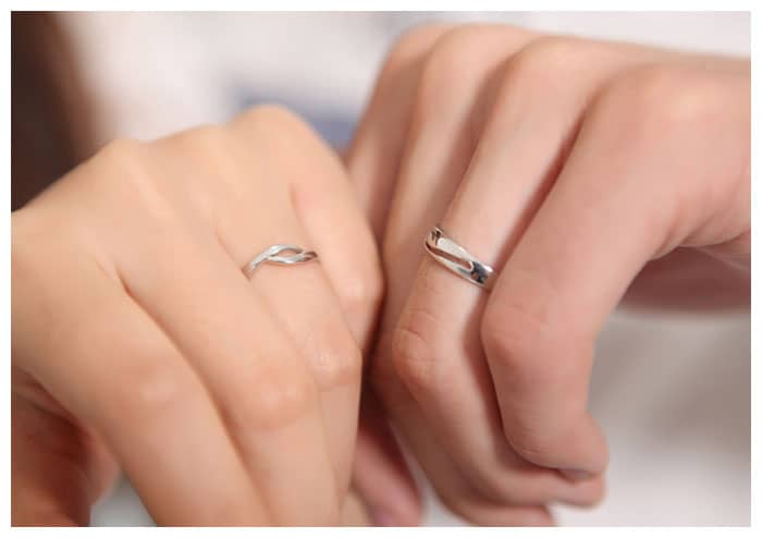 Matching Sterling Silver Wave Promise Rings for Couples