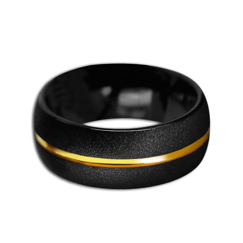 (image for) Black Tungsten Wedding Bands With Gold Groove, Domed / Flat Profile Tungsten Carbide Wedding Ring Band For Men - 8mm, Matching Tungsten Jewelry Set For Couples