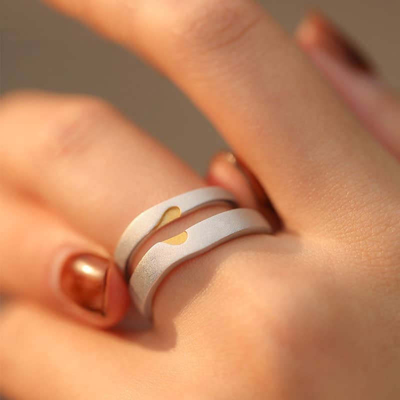 (image for) Love You Matching Wave Heart Rings For Couples - Matte Finish