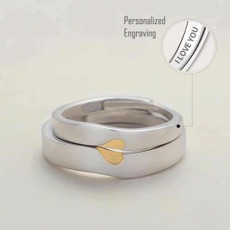 (image for) Love You Matching Wave Heart Rings For Couples - Matte Finish