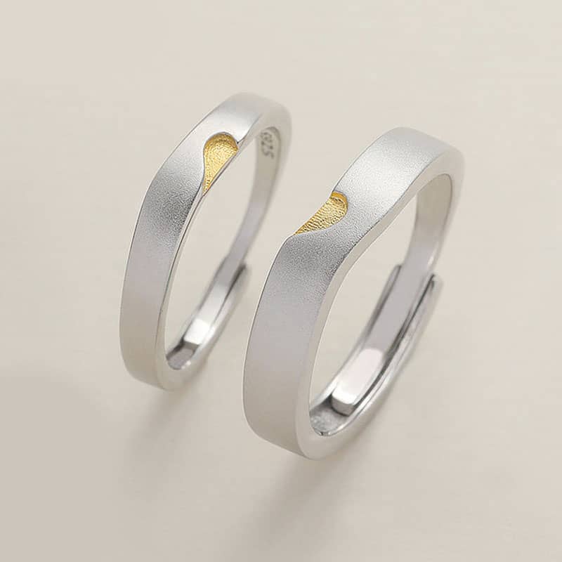 (image for) Love You Matching Wave Heart Rings For Couples - Matte Finish