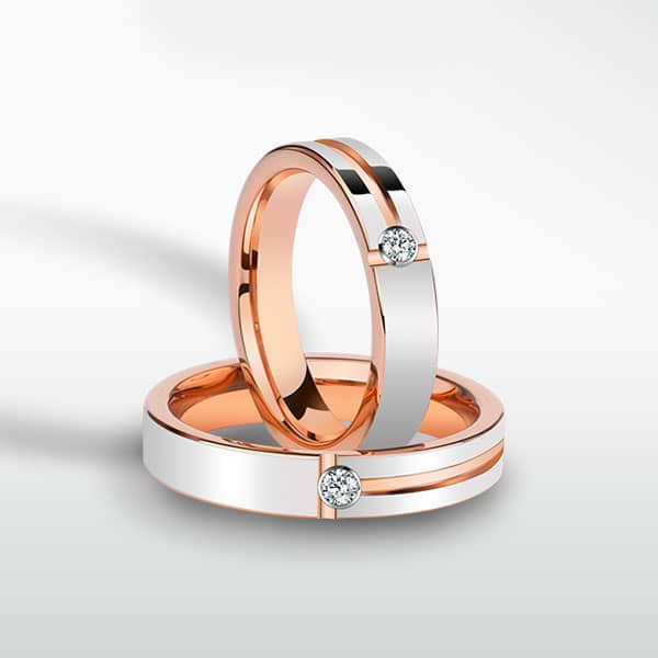 (image for) Rose Gold Cross Grooves Tungsten Wedding Bands With Single CZ Diamond, Two-Tone Tungsten Carbide Wedding Ring Band For Women - 4mm, Matching Tungsten Jewelry Set