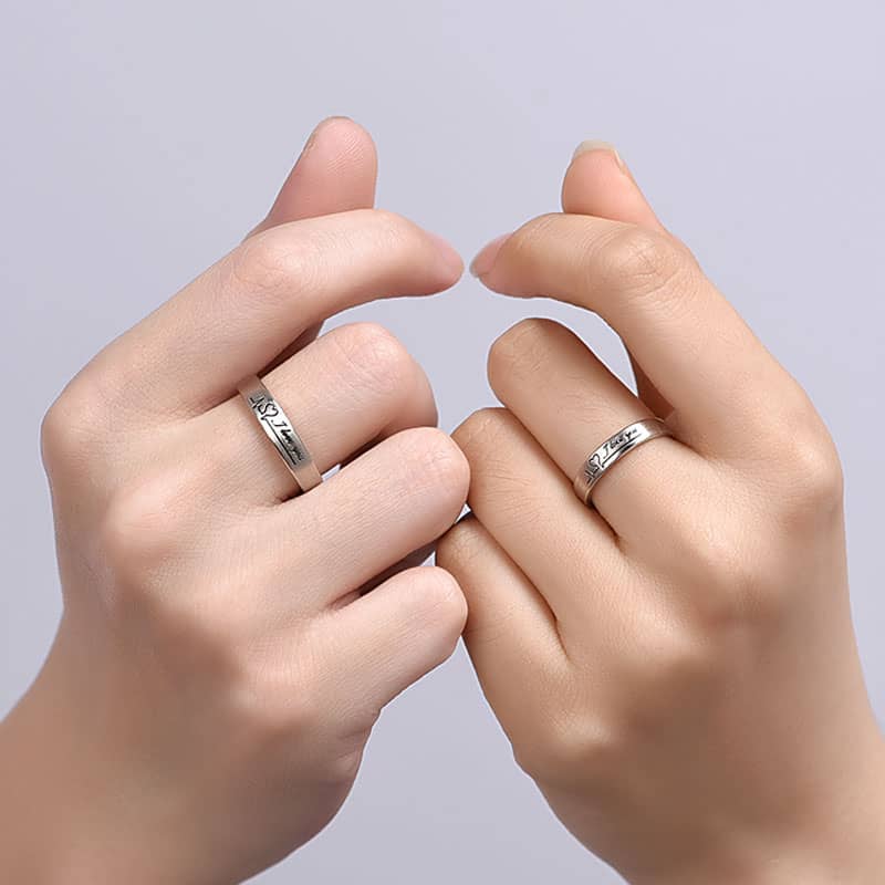 (image for) I Love You Black Engraved Matching Heart Beat Rings For Couples In Sterling Silver