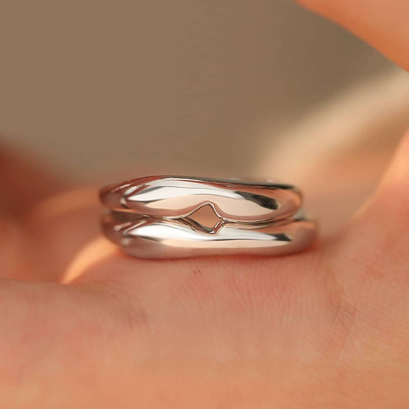 (image for) Perfect Fit Matching Open Heart Rings For Couples - High Polish