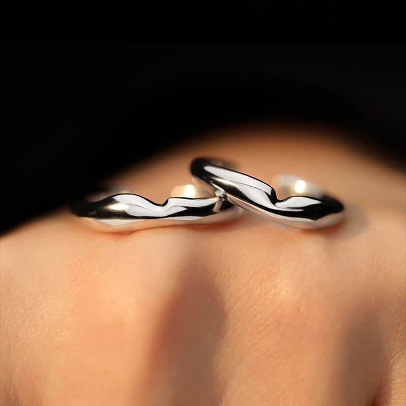 (image for) Perfect Fit Matching Open Heart Rings For Couples - High Polish