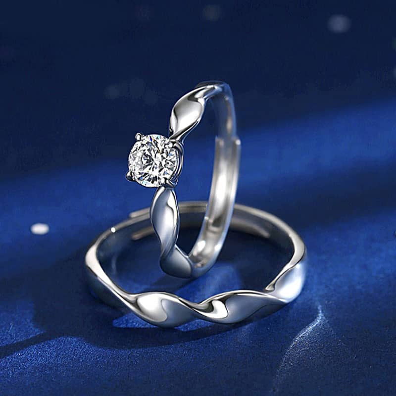 (image for) Sterling Silver Infinity Twist Diamond Matching Promise Rings For Couples
