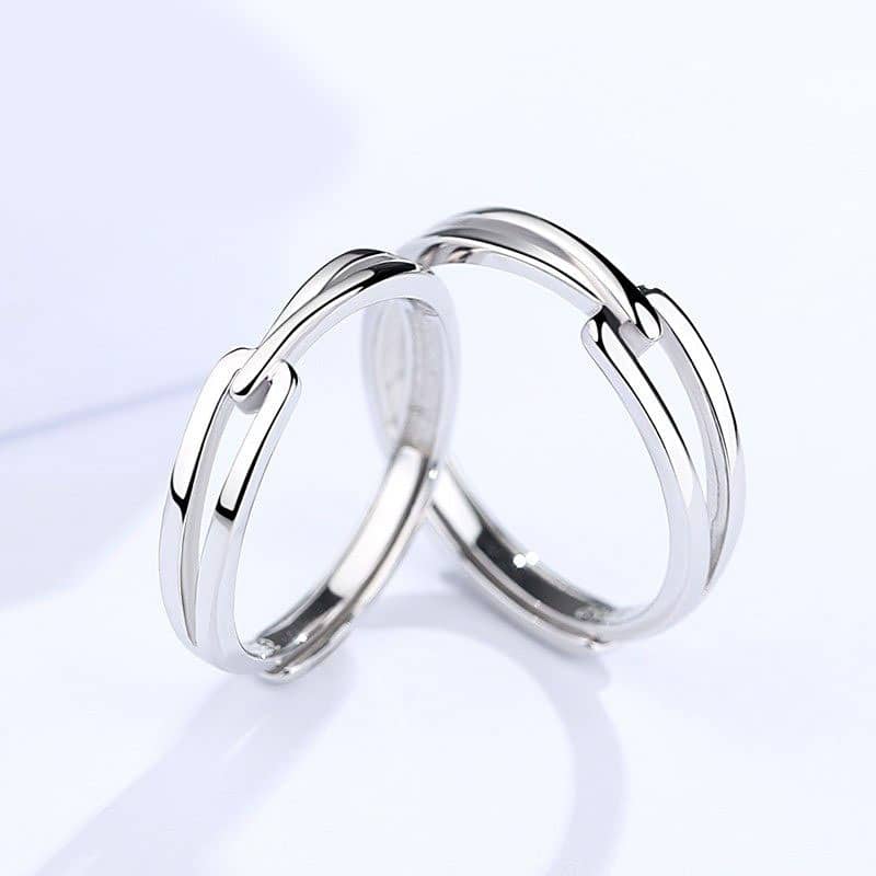 (image for) Interlocking Couple Promise Rings Set for Women and Men, Simple Cute Wedding Ring Band in 925 Sterling Silver, Matching His and Hers Jewelry for Couples