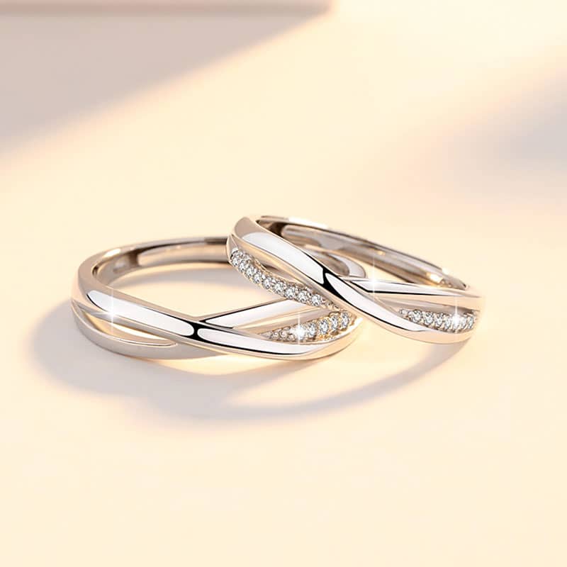 (image for) Matching His And Hers X Infinity Diamond Promise Rings For Couples In Sterling Silver