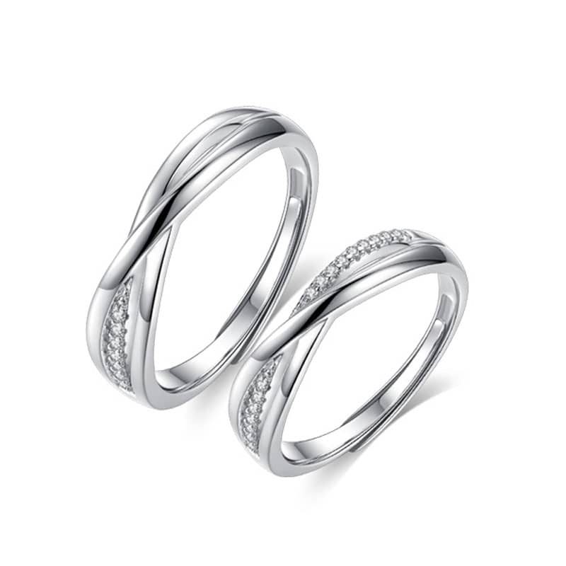 (image for) Matching His And Hers X Infinity Diamond Promise Rings For Couples In Sterling Silver