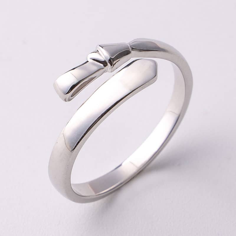 (image for) Handmade Matching Couple Mr. Tie Ring And Ms. Bow Ring Set In Sterling Silver