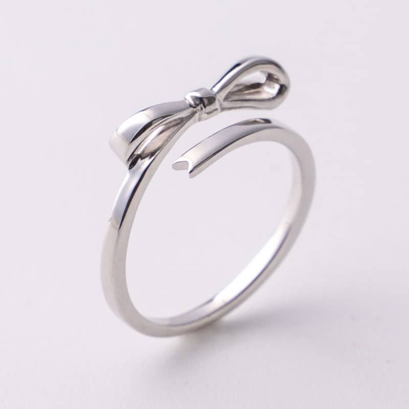 (image for) Handmade Matching Couple Mr. Tie Ring And Ms. Bow Ring Set In Sterling Silver