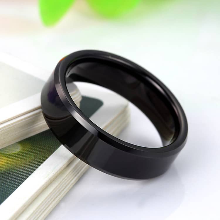 (image for) Black Tungsten Wedding Bands Set, Flat Beveled Edges Tungsten Carbide Wedding Bands for Men and Women, Personalized Ring - 4mm - 8mm, Matching Couples Jewelry for Him and Her