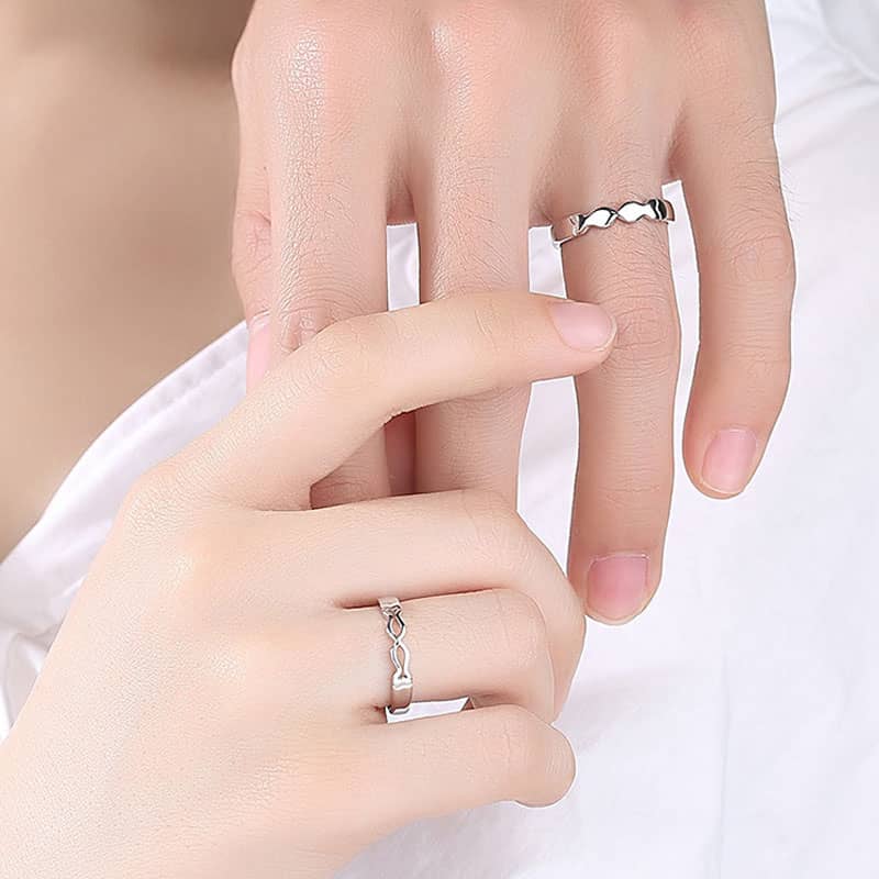 (image for) Cute Matching Couple Open Kissing Fish Rings In Sterling Silver