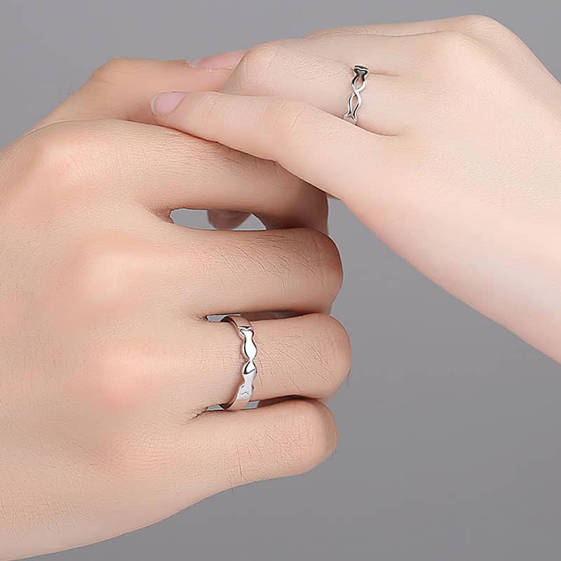 (image for) Cute Matching Couple Open Kissing Fish Rings In Sterling Silver