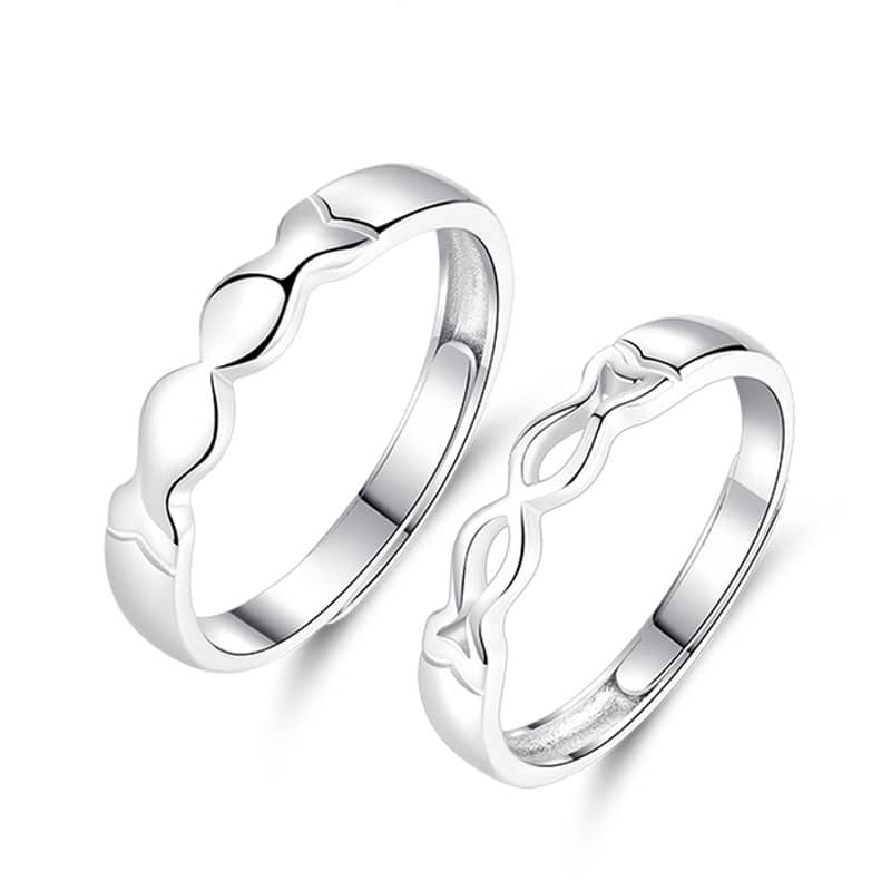 (image for) Cute Matching Couple Open Kissing Fish Rings In Sterling Silver