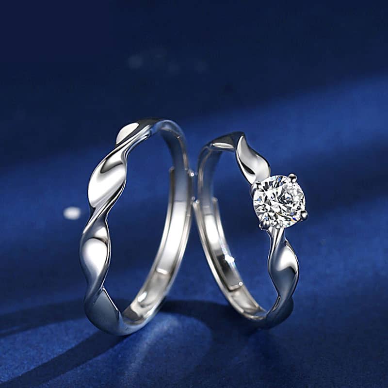 (image for) Diamond Twisted Infinity Matching Couple Promise Rings Set In Sterling Silver