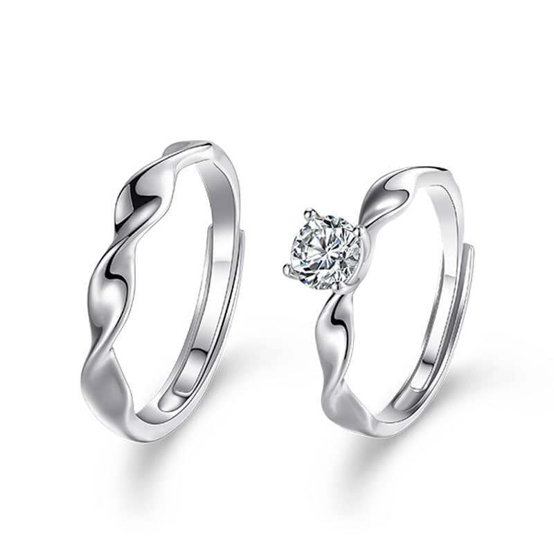 (image for) Diamond Twisted Infinity Matching Couple Promise Rings Set In Sterling Silver