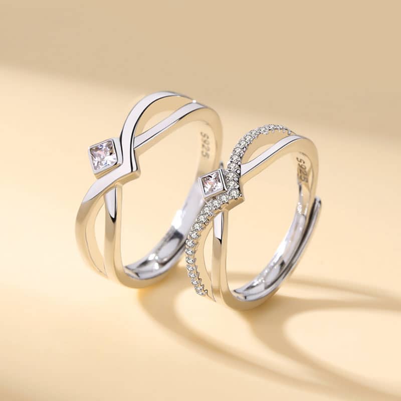 (image for) Princess Diamond Matching Crown Promise Rings For Couples In Sterling Silver