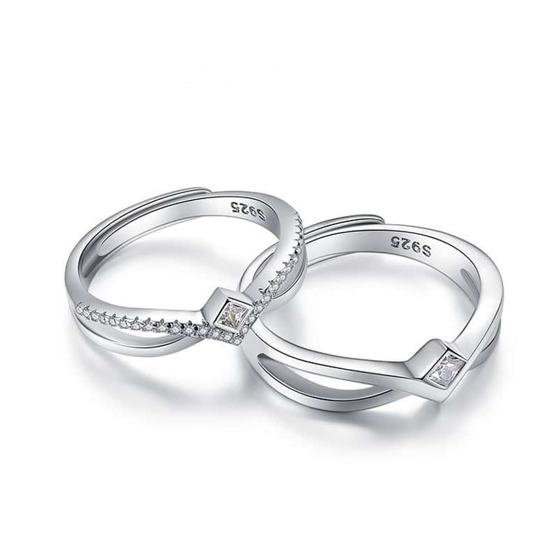 (image for) Princess Diamond Matching Crown Promise Rings For Couples In Sterling Silver