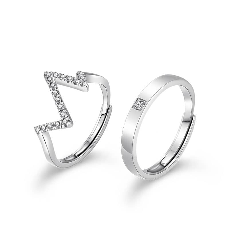 (image for) Diamond Accents Heartbeat Sterling Silver Matching Promise Rings For Couples