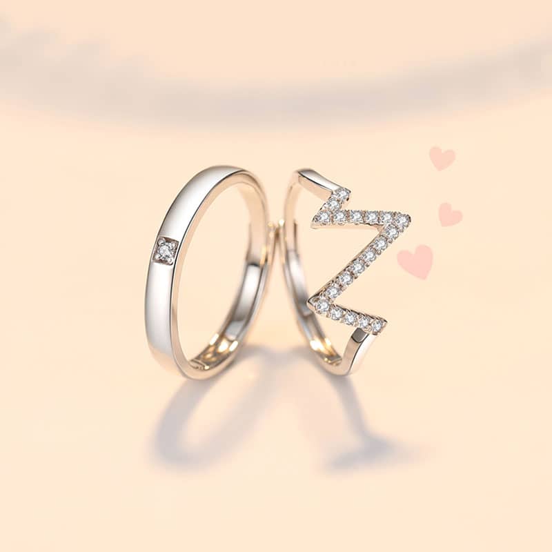 (image for) Diamond Accents Heartbeat Sterling Silver Matching Promise Rings For Couples