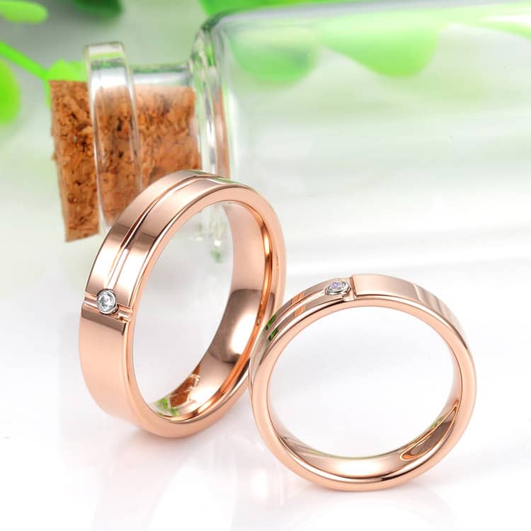 Smooth Rose Gold Plated Titanium Couple Ring w/ Swarovski - Unisex - Zoey -  Zoey Philippines