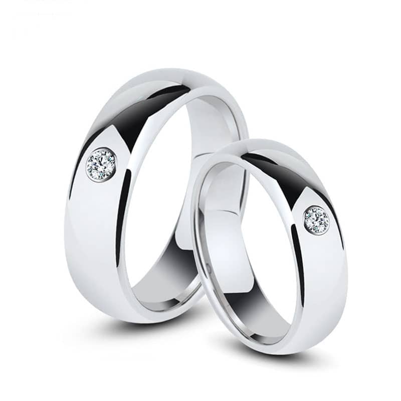 Domed White Tungsten Wedding Bands With Single CZ Diamond, Simple Tungsten Carbide Wedding Ring Band For Women And Men - 3.5mm - 5mm, Matching Tungsten Jewelry (image for) Domed White Tungsten Wedding Bands With Single CZ Diamond, Simple Tungsten Carbide Wedding Ring Band For Women And Men - 3.5mm - 5mm, Matching Tungsten Jewelry