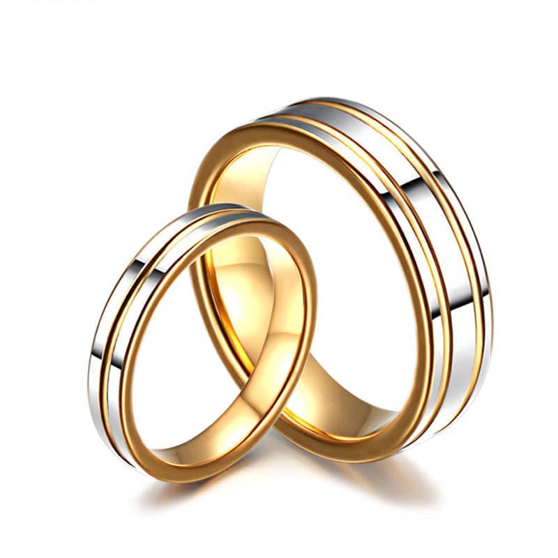 Two-Tone Tungsten Wedding Bands Set for Women and Men, Gold Tungsten ...