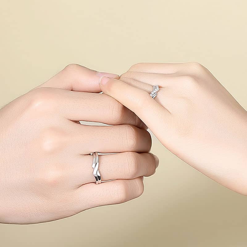 (image for) Sterling Silver Heart Crown Men And Women Matching Rings With Diamonds