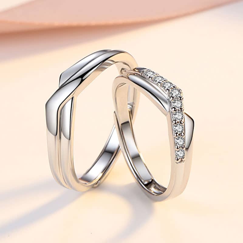 (image for) Sterling Silver Heart Crown Men And Women Matching Rings With Diamonds