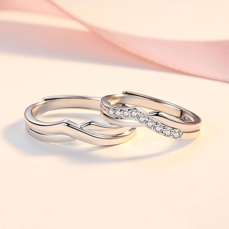 (image for) Sterling Silver Heart Crown Men And Women Matching Rings With Diamonds