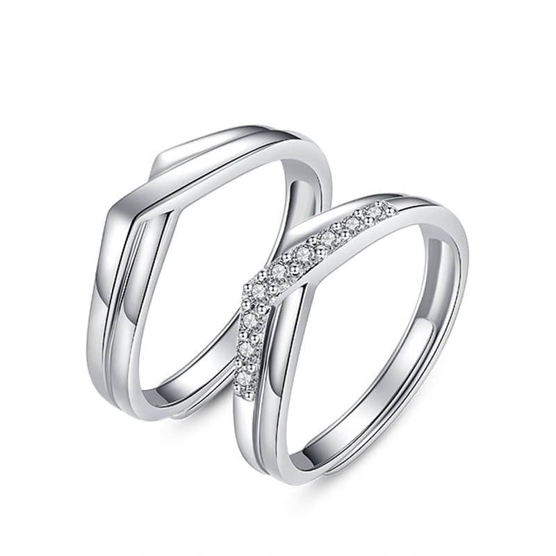 (image for) Sterling Silver Heart Crown Men And Women Matching Rings With Diamonds