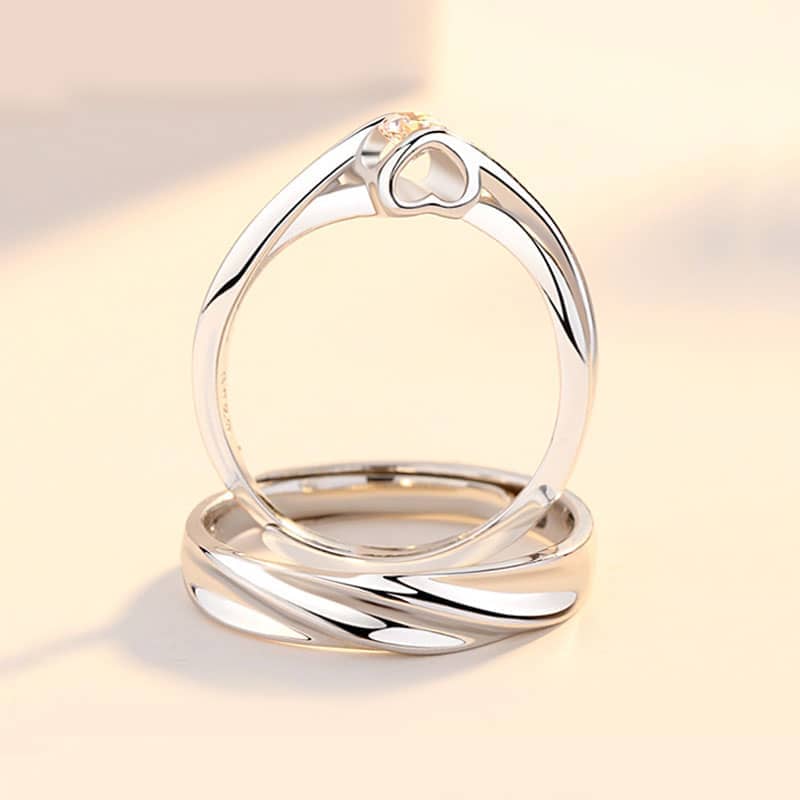 (image for) Infinity Diamond Cheap Matching Heart Rings Set In Sterling Silver