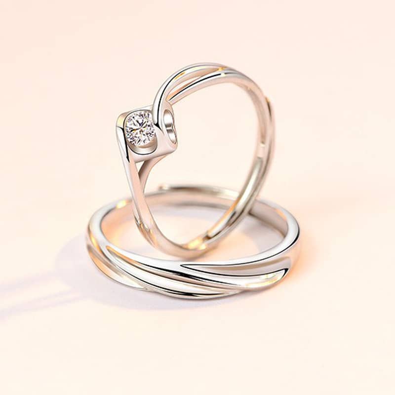 (image for) Infinity Diamond Cheap Matching Heart Rings Set In Sterling Silver