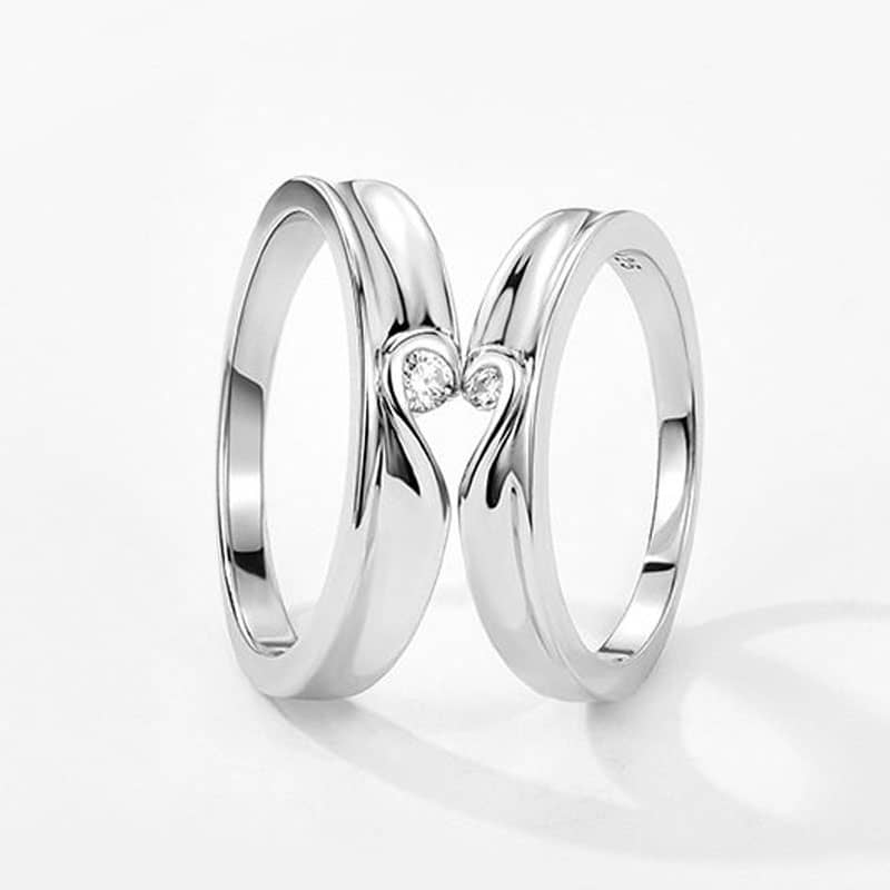 (image for) Matching Heart Promise Rings With Single CZ Diamond Made In Polished 925 Sterling Silver