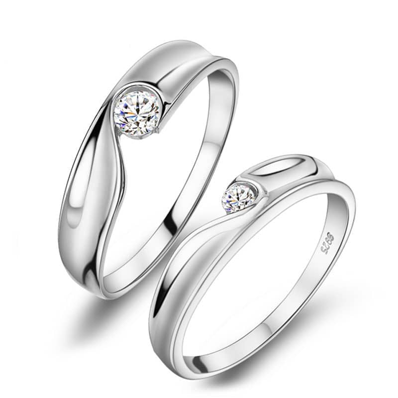 (image for) Matching Heart Promise Rings With Single CZ Diamond Made In Polished 925 Sterling Silver